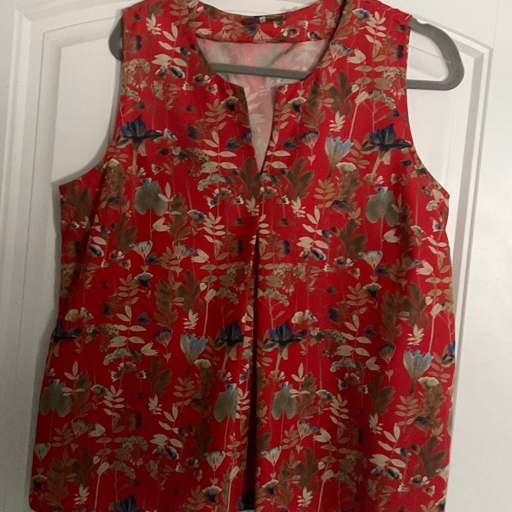 Crosby Red Cream Floral Silky Satin Large Top